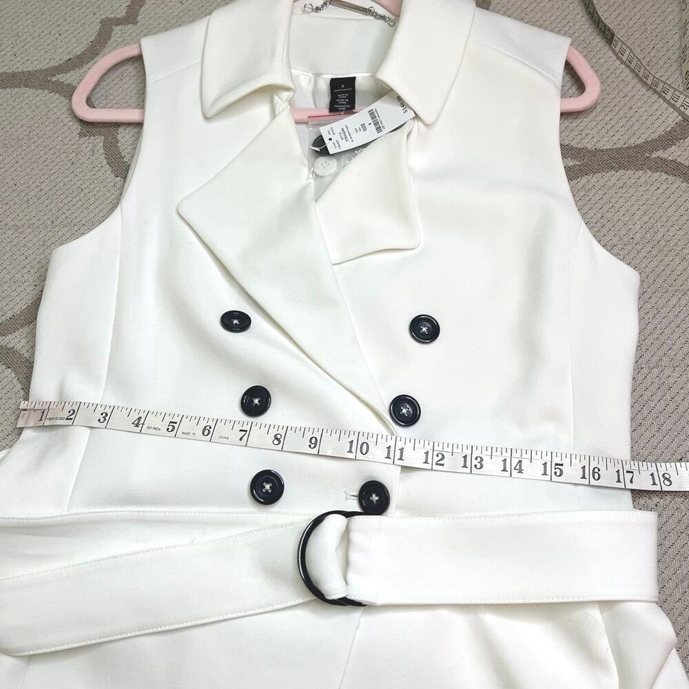 White House Black Market Sleeveless Double-Breasted Belted Topper, Ecru,Size 4 - Picture 5 of 12